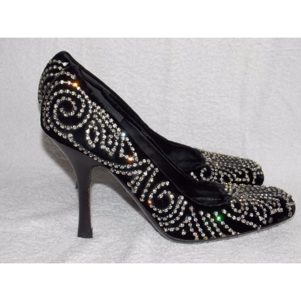 Valentino Garavani Black Suede RHINESTONE Crystal Heels Sequin 38/7.5 Women Used